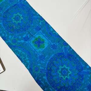 Jim Thompson 100% Thai Silk Scarf Blue Green Mandala Floral 11" x 50"